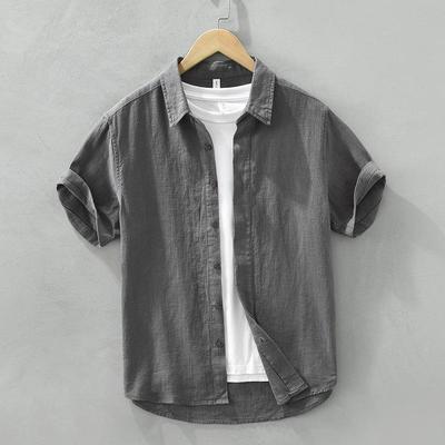 Camisa Casual Retro de Algodón y Lino de Manga Corta para Verano con Cuello de Solapa