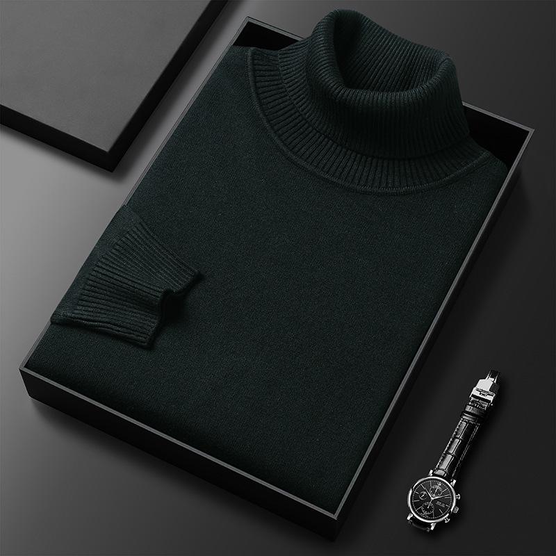 Men's High Neck Slim Fit Knit Sweater - Solid Color, Stretchy, Warm Autumn/Winter Wear for All Ages