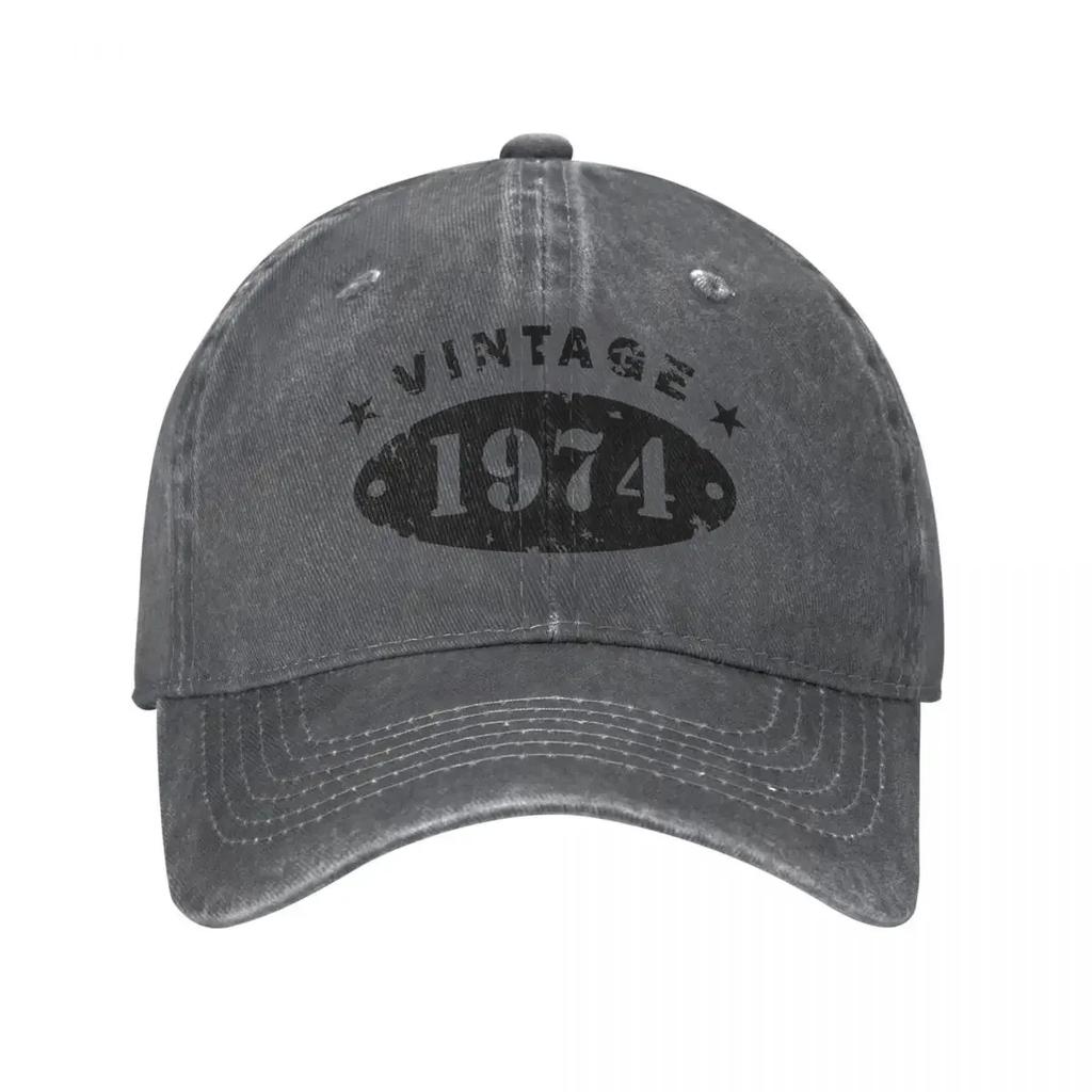 50 Years Old Retro 1974 People Baseball Caps Merchandise Distressed Denim Washed 50th Birthday Gift Travel Hat