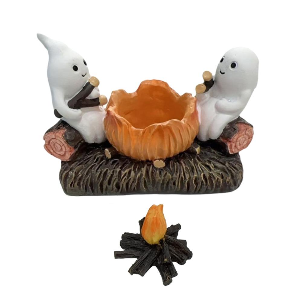 Cartoon Ghost Campfire Flickering Candle Holder Resin Tabletop Double Ghost Ornament Fireplace