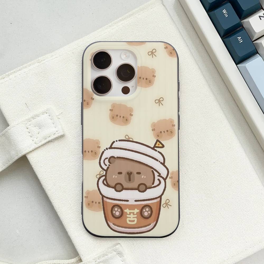 Cute Cartoon Capybara For iPhone 15 16 17 14 13 12 11 Pro Max 16E 16 Plus 17 Air Corrugated Shockproof Phone Cover