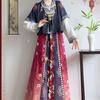 Chinese Tang Dynasty Beizi Hanfu Set, Printed Cardigan Ethnic Style One-Piece Waist Skirt Daily Wear