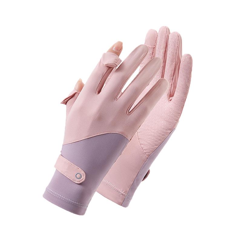 Women's Summer UV Protection Ice Silk Flip-Top Gloves for Driving and Cycling
