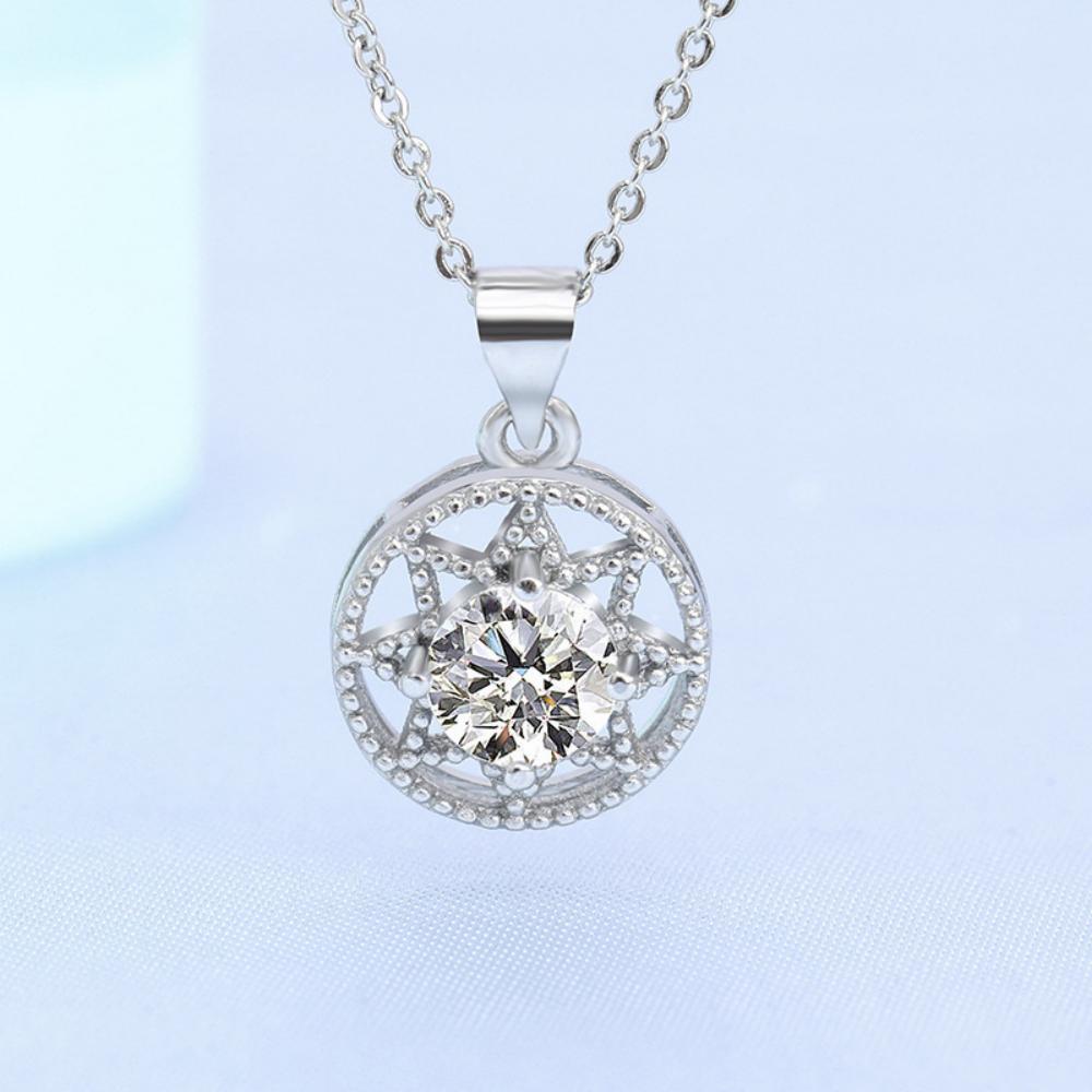 Octagonal Round Pendant Sparkling Zircon Women's Necklace Birthday Party Gift Jewelry Accessories