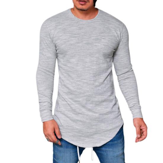 Herren T-Shirt Einfarbige Unregelmäßiger Saum Frühling Herbst Rundhalsausschnitt Langes Hemd für den täglichen Gebrauch