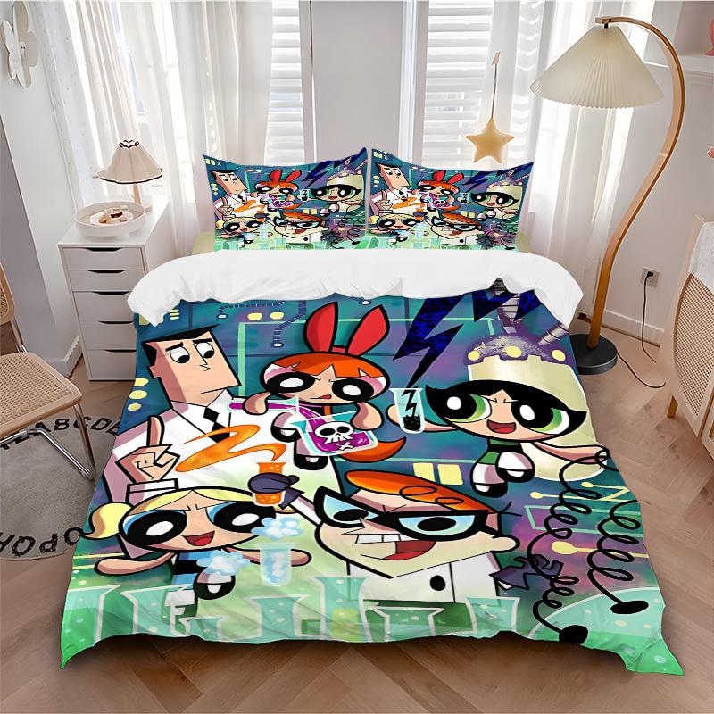 3pc Powerpuff Girls Science Lab Bedding Set Guest Room Bedroom Decor Christmas Halloween Decor Gifts- All Seasons (No Insert)a1013160 135x200cm