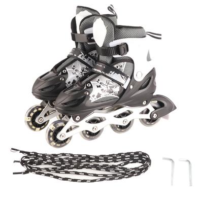 1 Pair Black Inline Children Roller Skates 3 Layer Protection Lock Single Flashing Kid Roller Skating Shoes