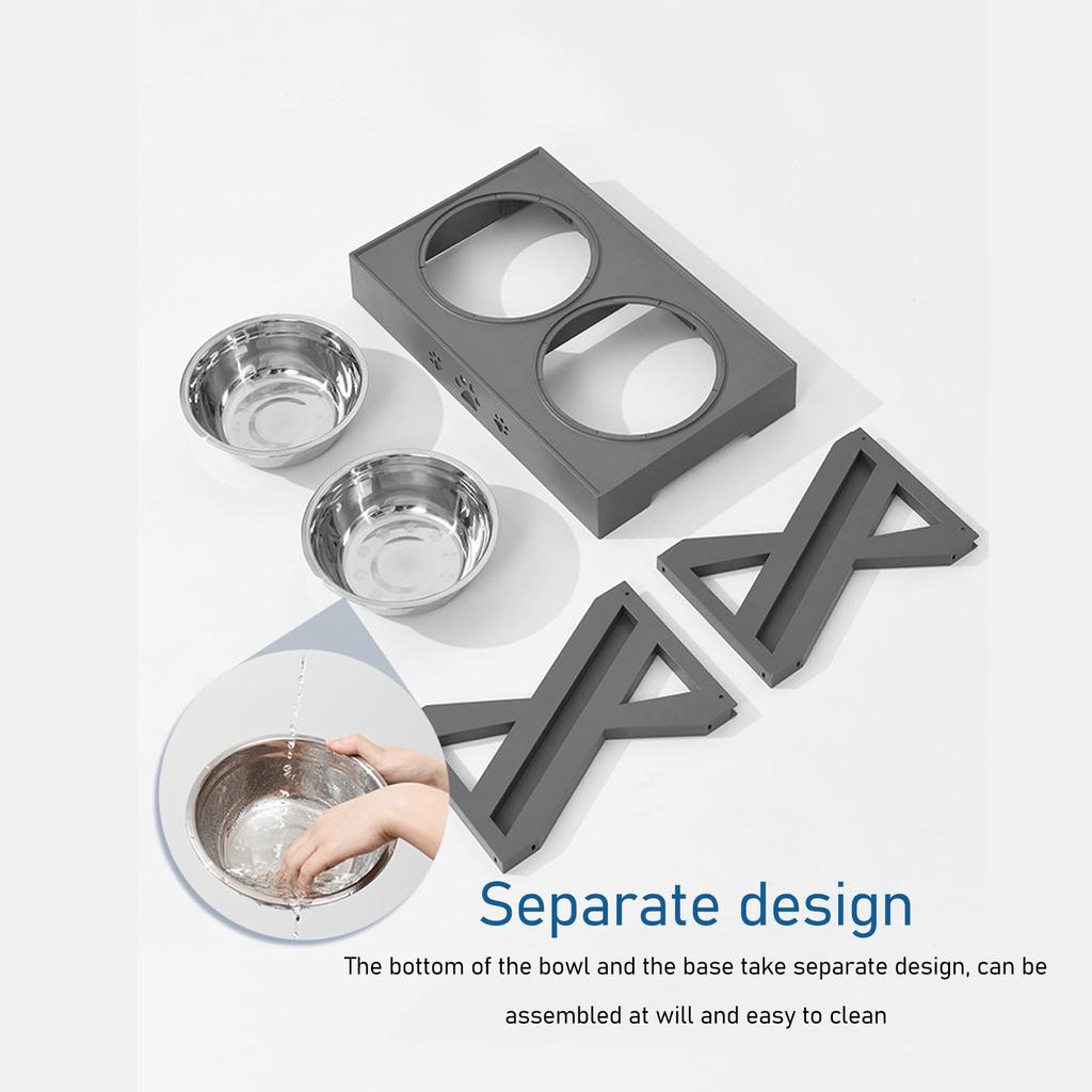 Elevated Dog Bowls Prevent Slip 3 Heights Adjustable Raised Dog Bowl with 2 Stainless Steel Dog