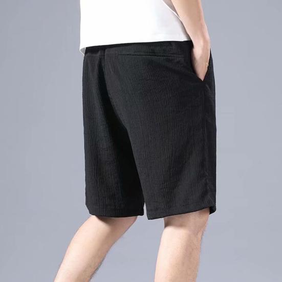 Men Summer Athletic Shorts Mid-rise Elastic Drawstring Waist Shorts Pockets Wide Leg Running Shorts Solid Color Thin Quick Drying Ice Silk Shorts