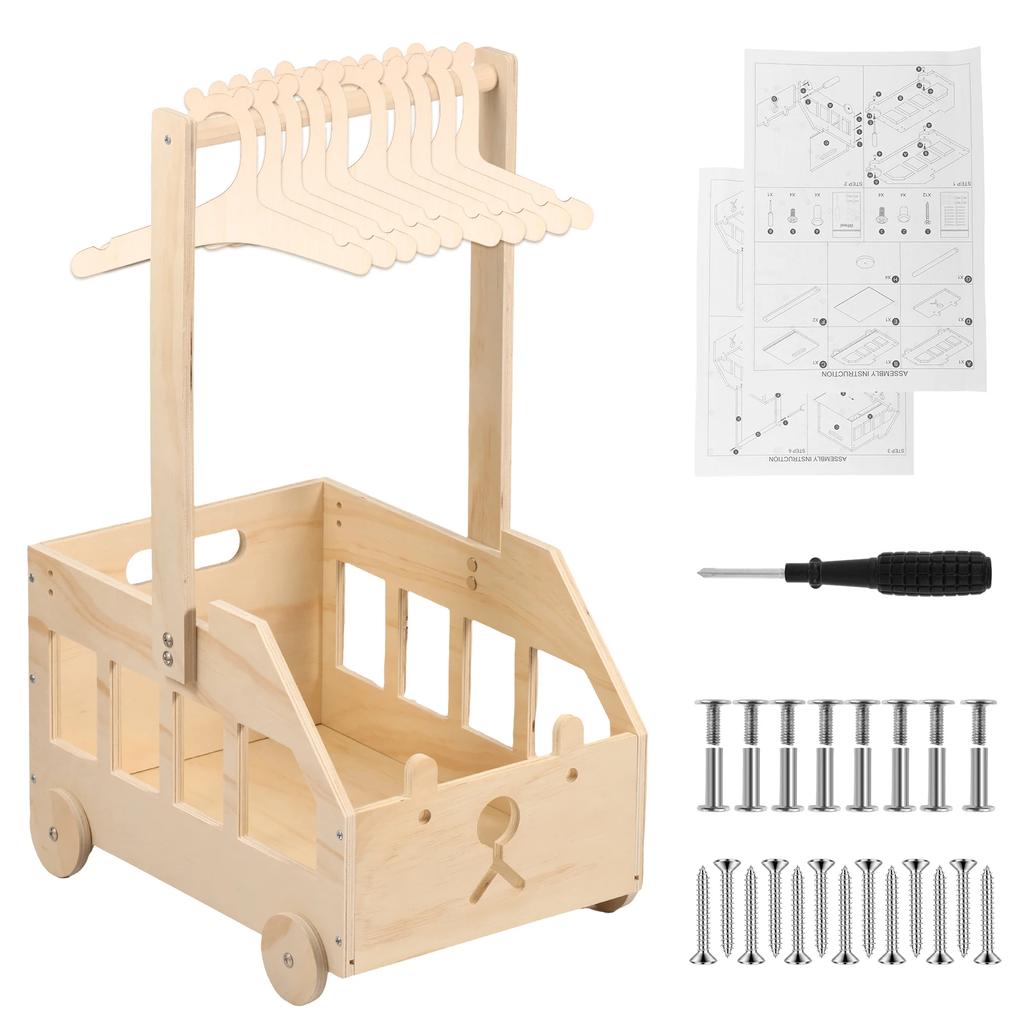 Wood Baby Shower Crate Closet with Wheels Bear Car Shape Baby Shower Basket with Portable Handle for Pregnancy New Parent Home