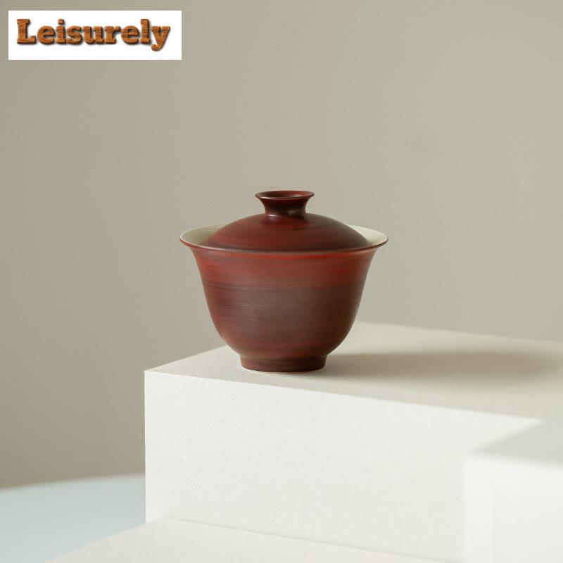 120ml Handmade Fenyin Yin Hawthorn Red Gaiwan Coarse Pottery Tea Tureen Cha Tea Maker Cover Bowl Kung Fu Tea Teaware Collection
