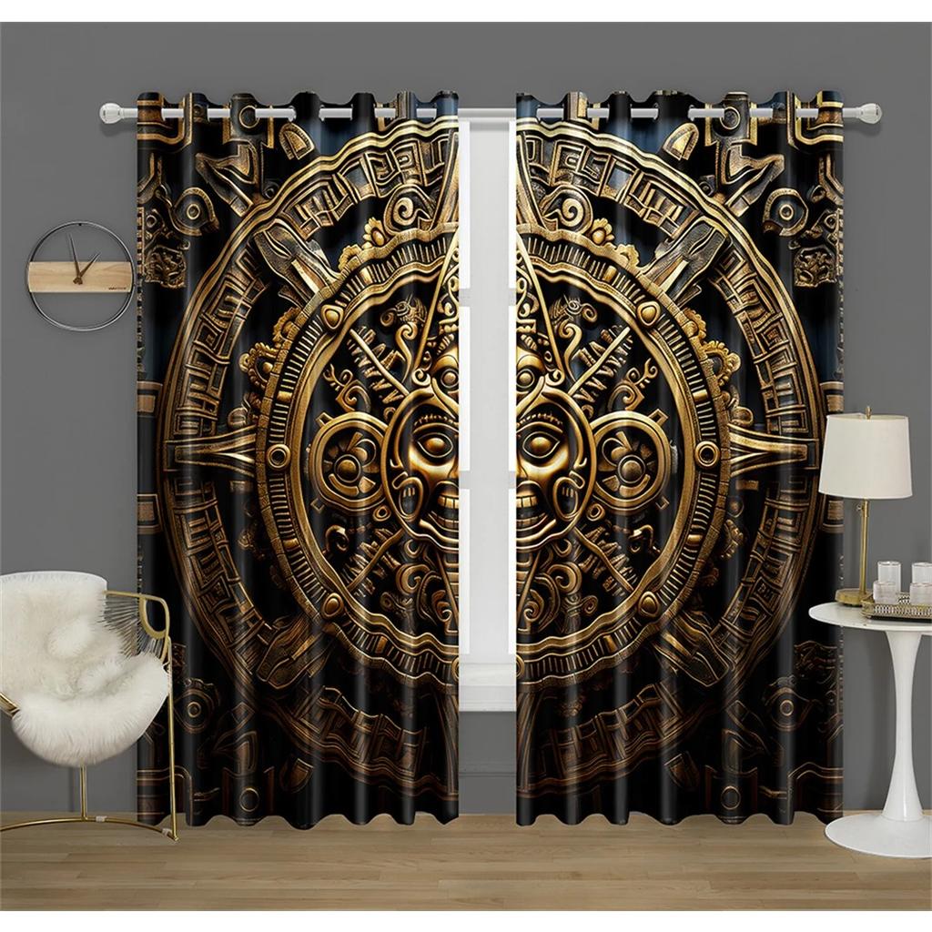 Metal Safe Cabinet Gate Aztec Pattern Curtain Fit Office Decor Bedroom Living Room Kitchen Balcony Window Decor 2 Panels