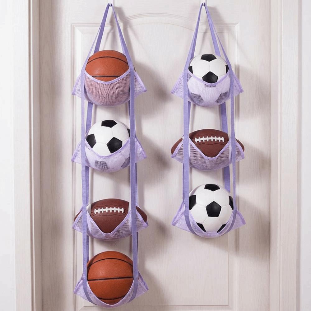 Wall Mounted Ball Storage Hanging Bag Large Capacity 3/4 Layers Basketball Storage Bag Durable Space Saving