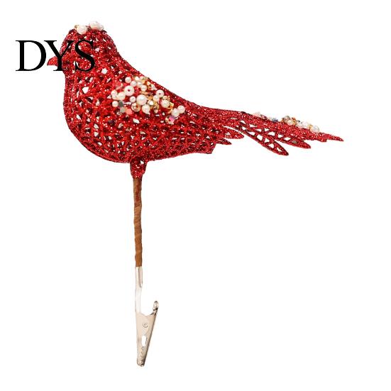 Gold Silver Red Bird Tree Ornaments Glitter Christmas Ornament with Metal Clip for Decoration, Sparkling Tabletop Floral Decor Figurine, Sequins