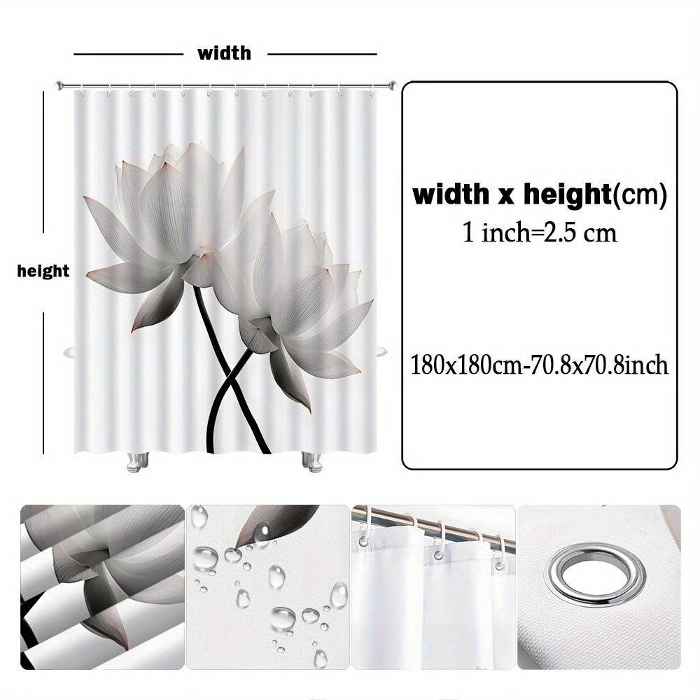 1pc Zen-Inspired Shower Curtain - White Lotus, Reflective Water & Grasses, Polyester, Tranquil Bathroom Decor