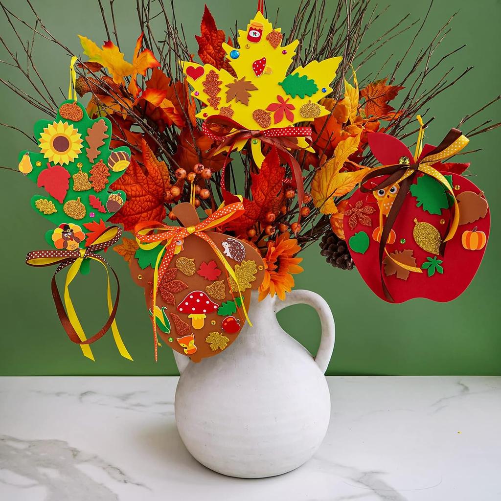 24 Zestawy Jesienne Ozdoby Dyniowe Dekoracje Zestawy DIY Jesienne Rękodzieło Dynia z Pianki Jabłko Żołądź Naklejki z Jesiennymi Liśćmi na Upominki na Przyjęcia Dziękczynienie Halloween