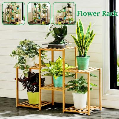 Multi-layer Wooden Flower Rack Plant Shelves Flower Plant Stand Outdoor Garden Balcony Shelves Flower Pot Holder Rack Display Rack
