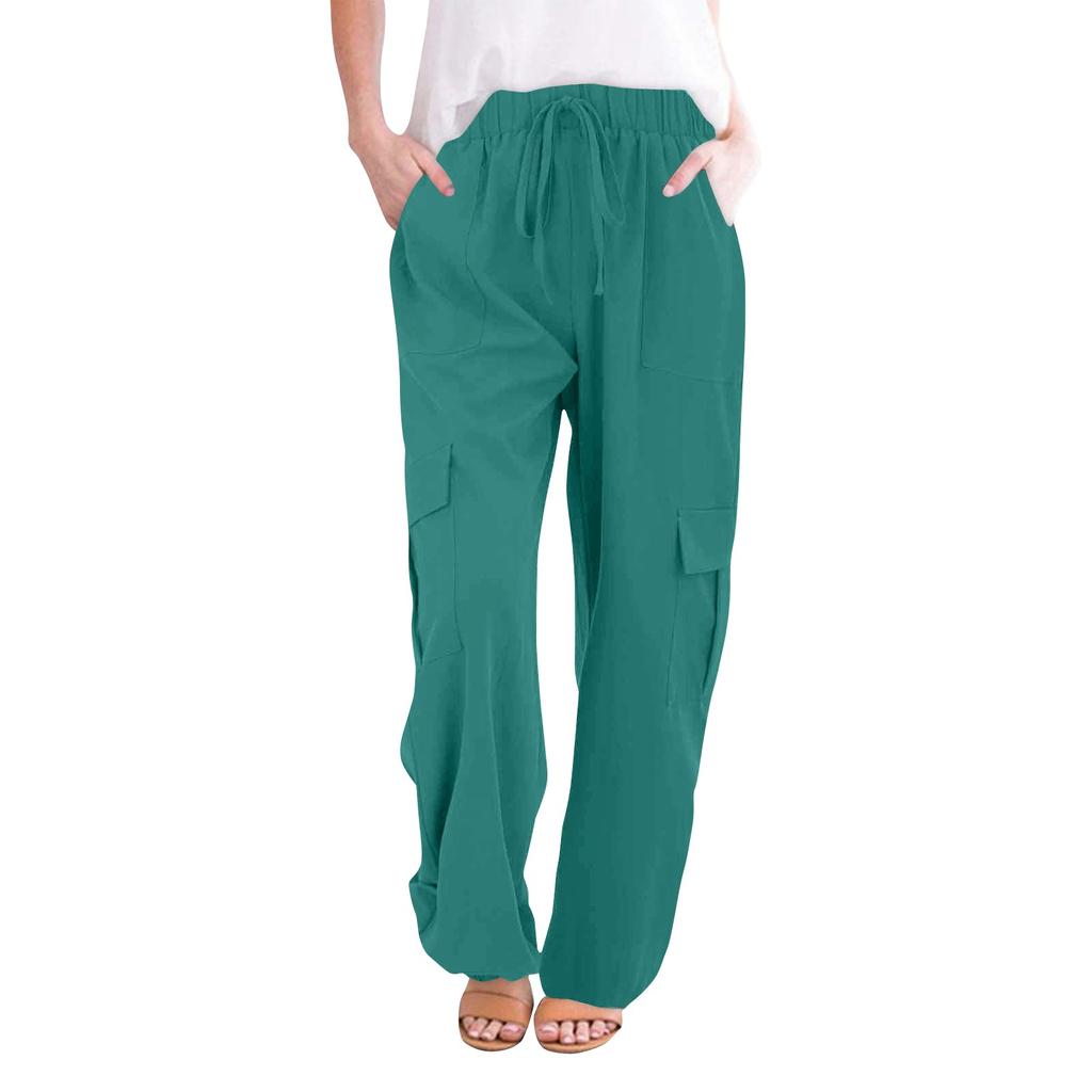 Women's Spring Fashion All-match Drawstring Solid Color Pocket Casual  Pants