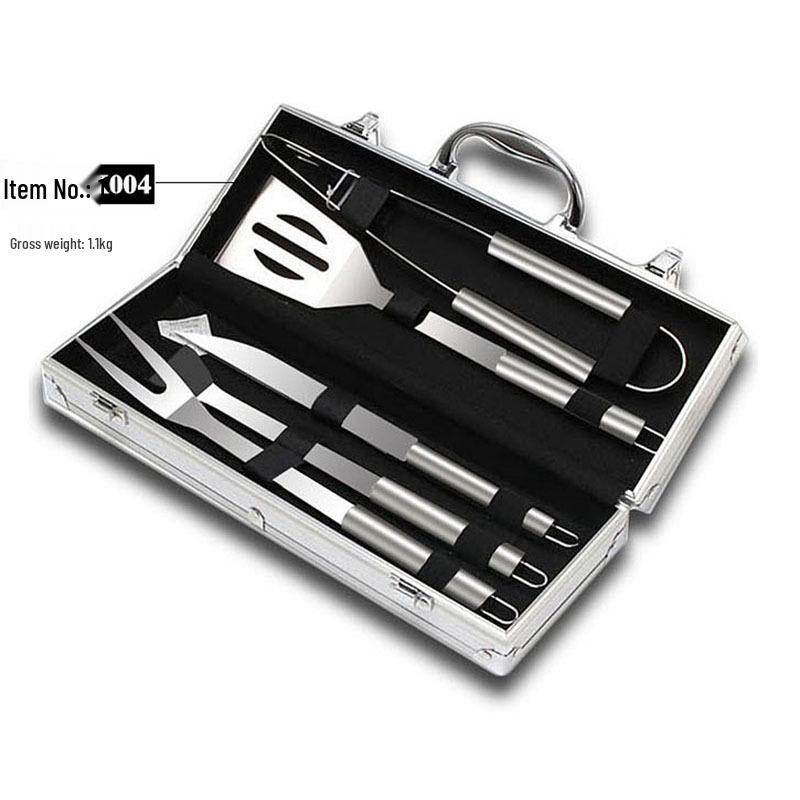 Meigo Stainless Steel BBQ Tool Set, 32 Pieces, with Portable Cloth and Aluminum Case Options, New.