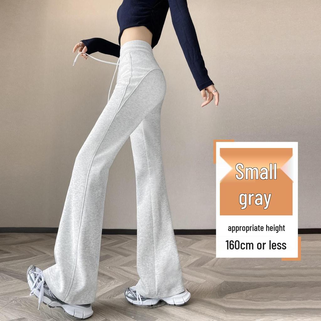 Women's 2026 Gray Petite High-Waisted Micro-Flare Yoga Sweatpants with Plus Velvet