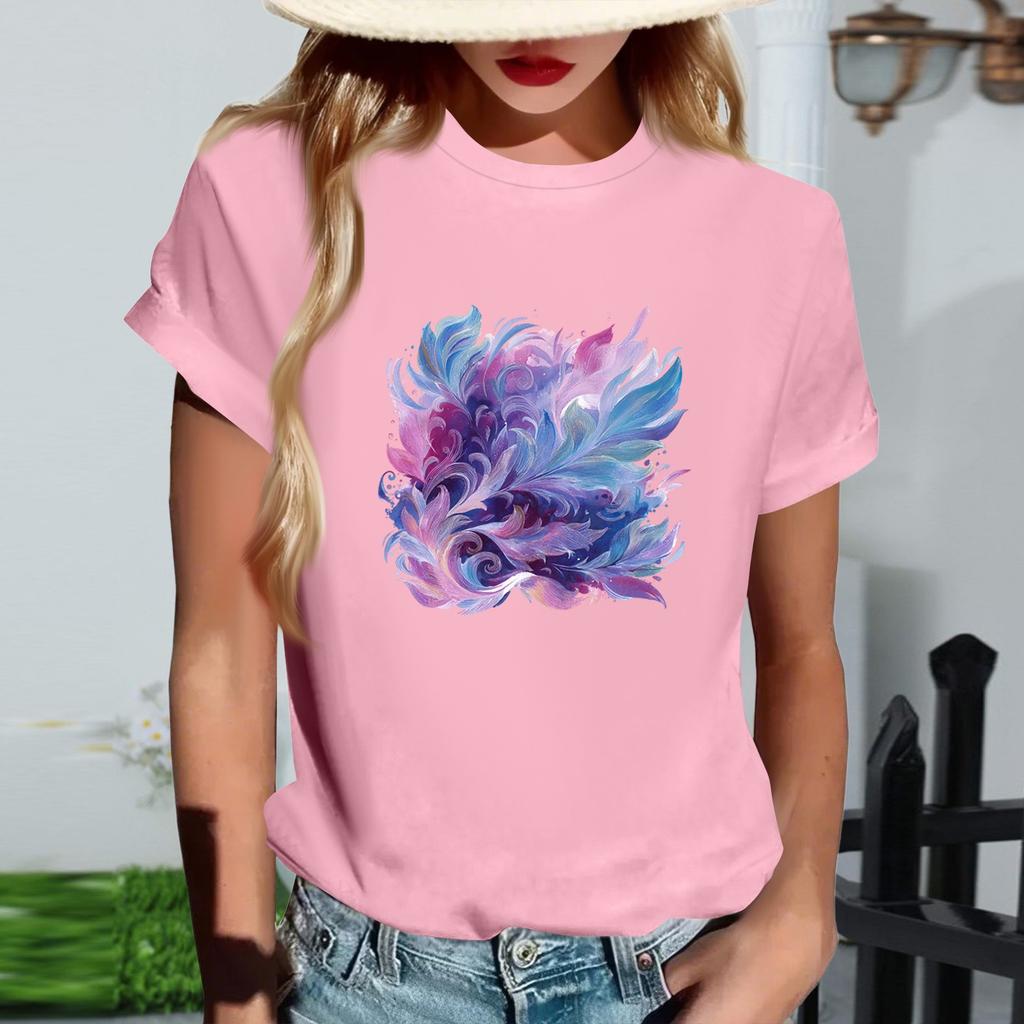 Damernas Mode Rundhalsad Casual Retrotryck Kortärmad T-shirt Topp