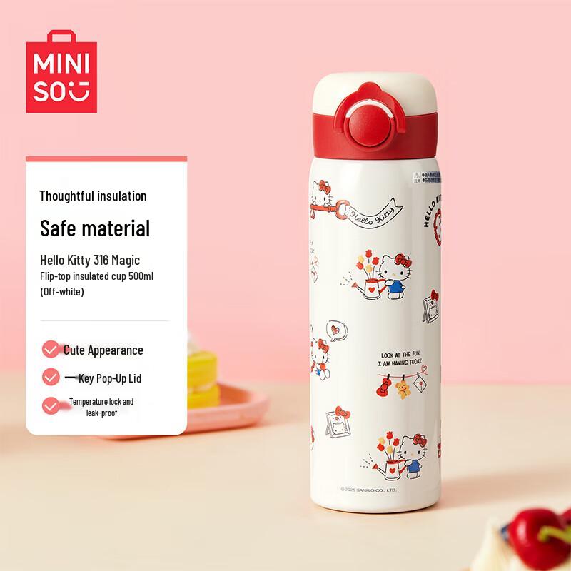 MINISO Hello Kitty 316 Stainless Steel Pop-Up Lid Insulated Bottle