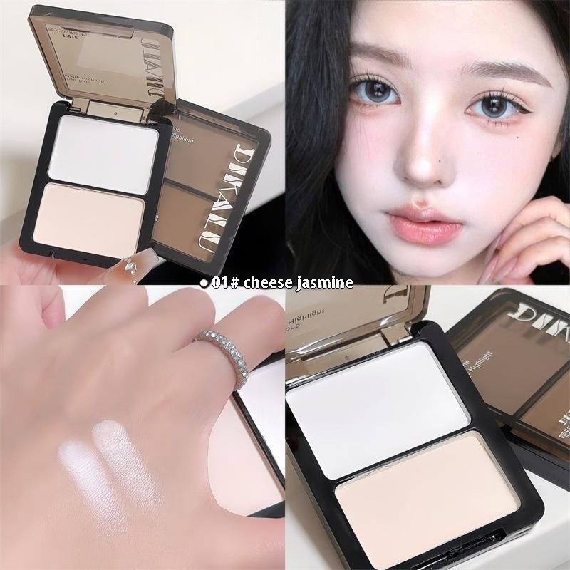 2pcs Dual-Tone Highlighter Compact - Matte & Shimmer Finish, Face & Eye Illuminator, Nose Contouring, Sweat-Resistant, Brightening Makeup