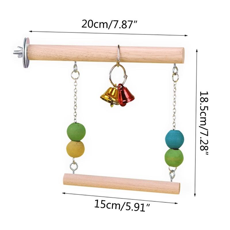 Parrot Cage Hammock Swing Colorful Beads Swing Standing Supplies Wooden Bridge with Bells Parrot Standing Supplies