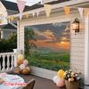 Tranquil Pastoral Tapestry, Golden Hour Sunset Over a Peaceful Green Pasture with Grazing Cows, Rustic Farm Wall Art