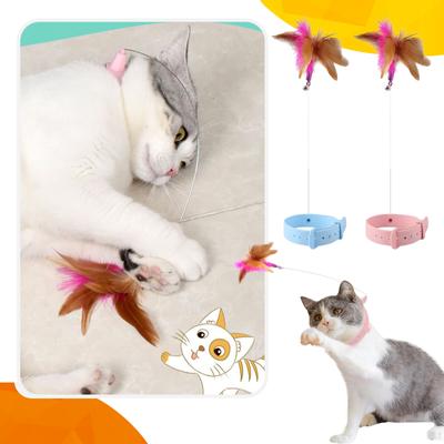 Cat Teasing Wand Silicone Collar Hands Free Toy With Bell And Feathers