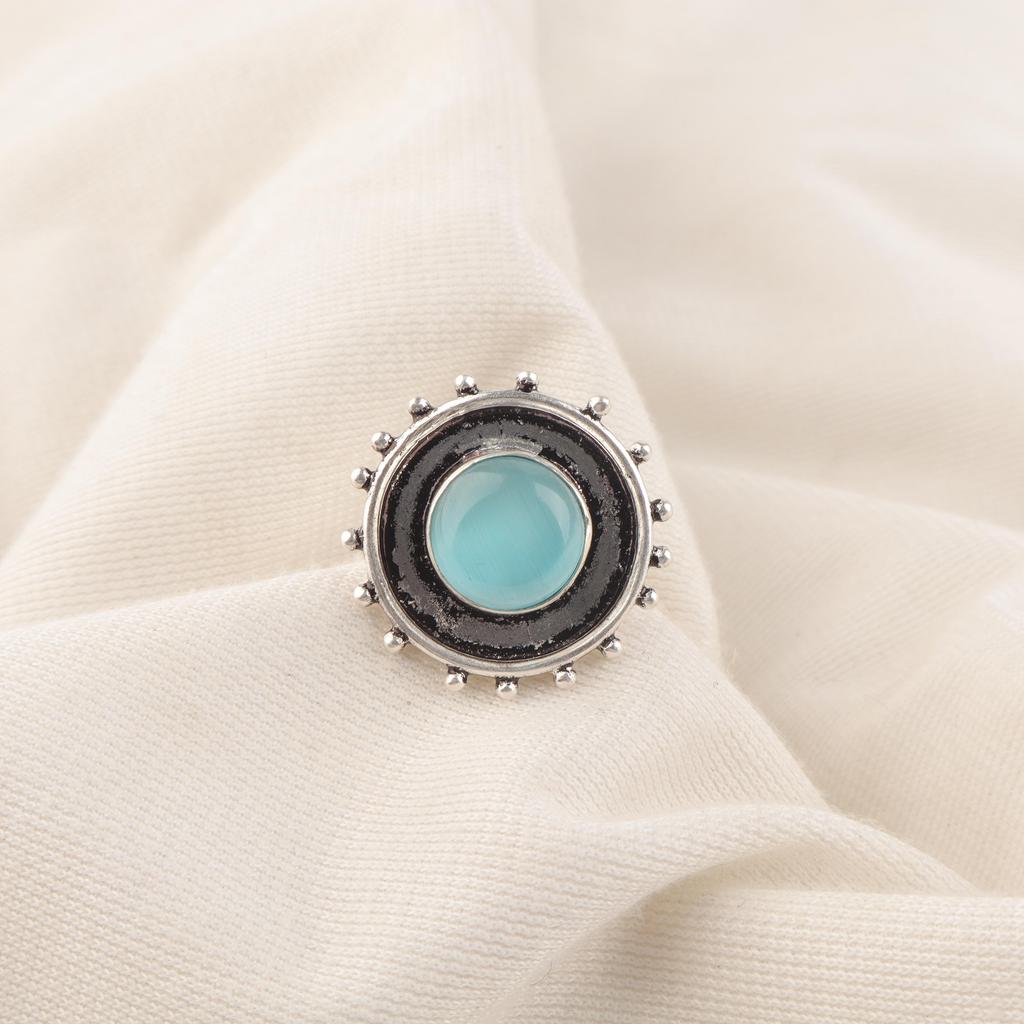 Blue Cat's Eye Gemstone Ring, 925 Sterling Silver Ring Jewelry, Handmade Jewelry Ring, Balancing Jewelry Gift For Women