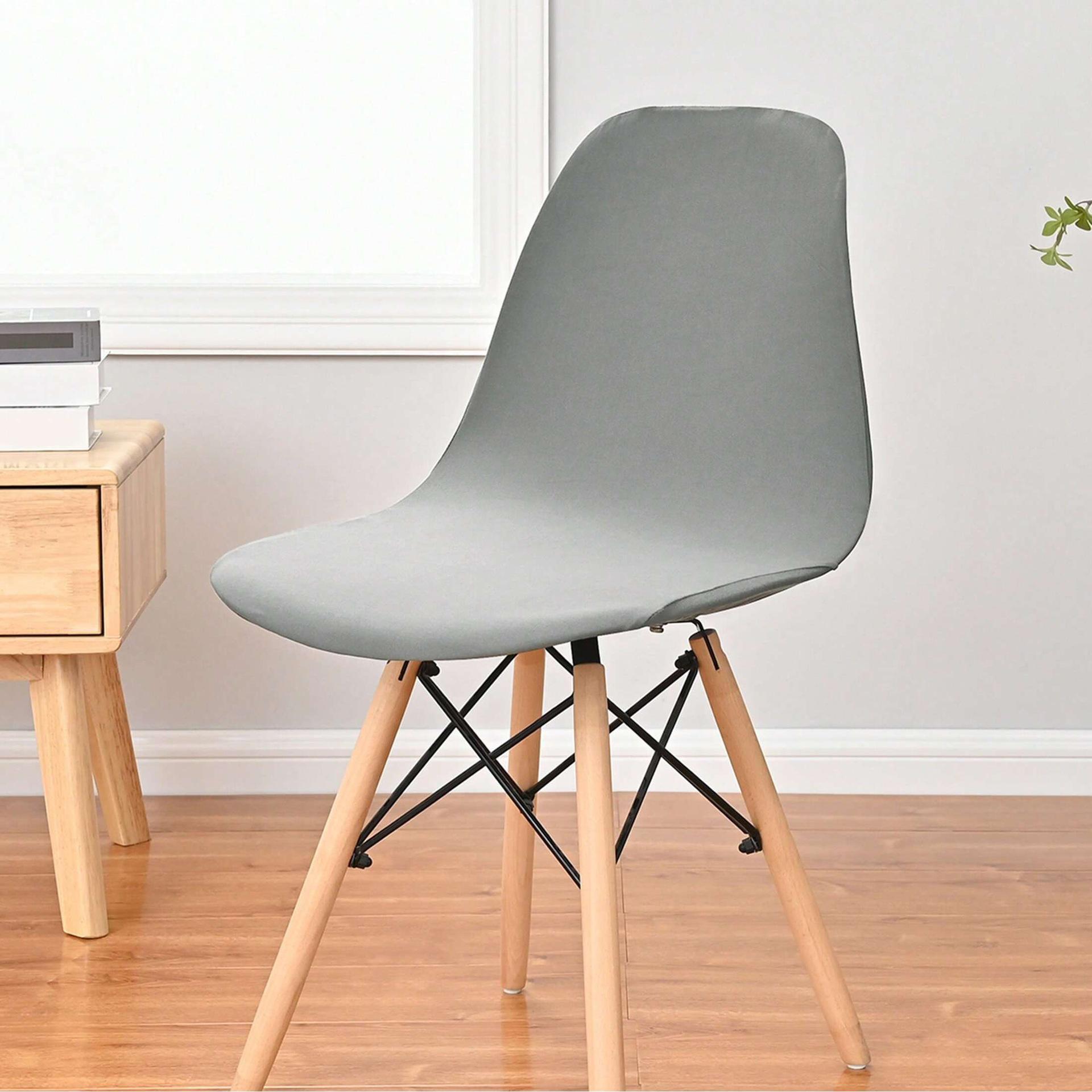 

Простой вязаный чехол для стула Eames Эластичный однотонный из молочного шелка Чехол для стула-ракушки Универсальный для всех сезонов 40-48cm светло-серый