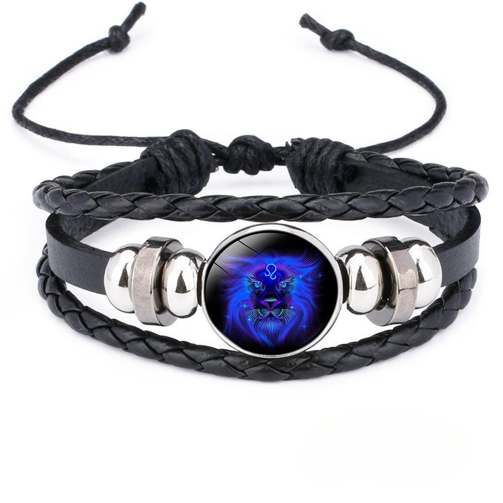 12 Constellation håndlaget lærarmbånd vevd flerlags punk tolv stjernetegn pararmbånd