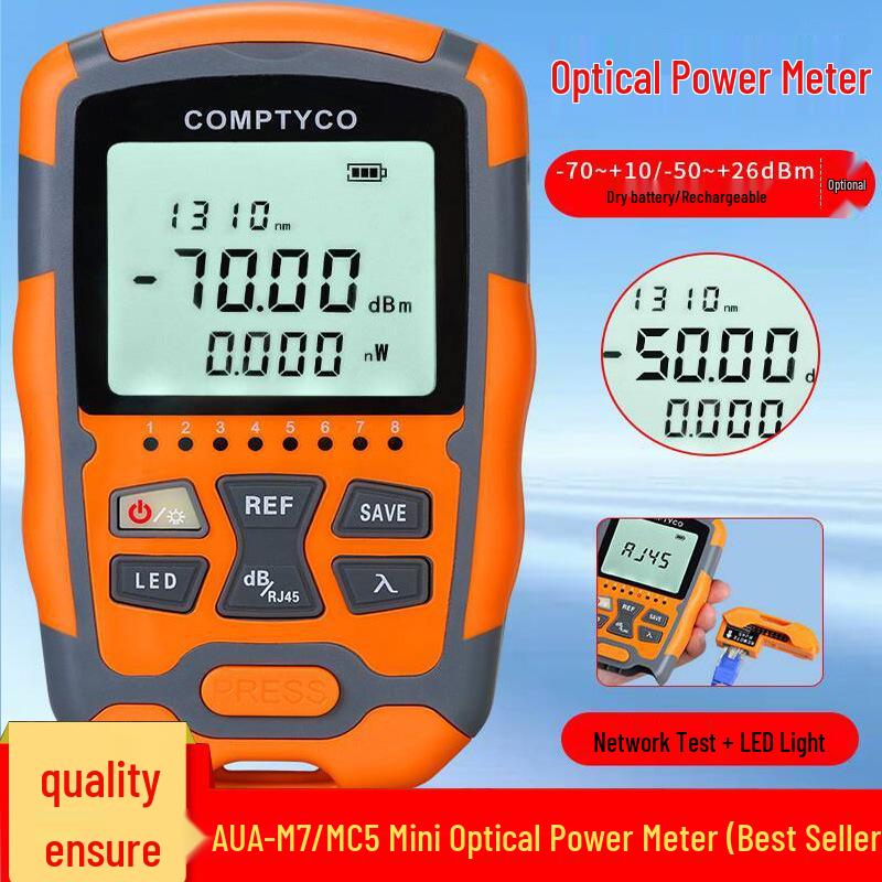 Three-in-One Network Optical Power Meter Tester AUA-MC7/M5: Mini Optical Wave Meter & Light Source Inspection (-70~+10dBm)