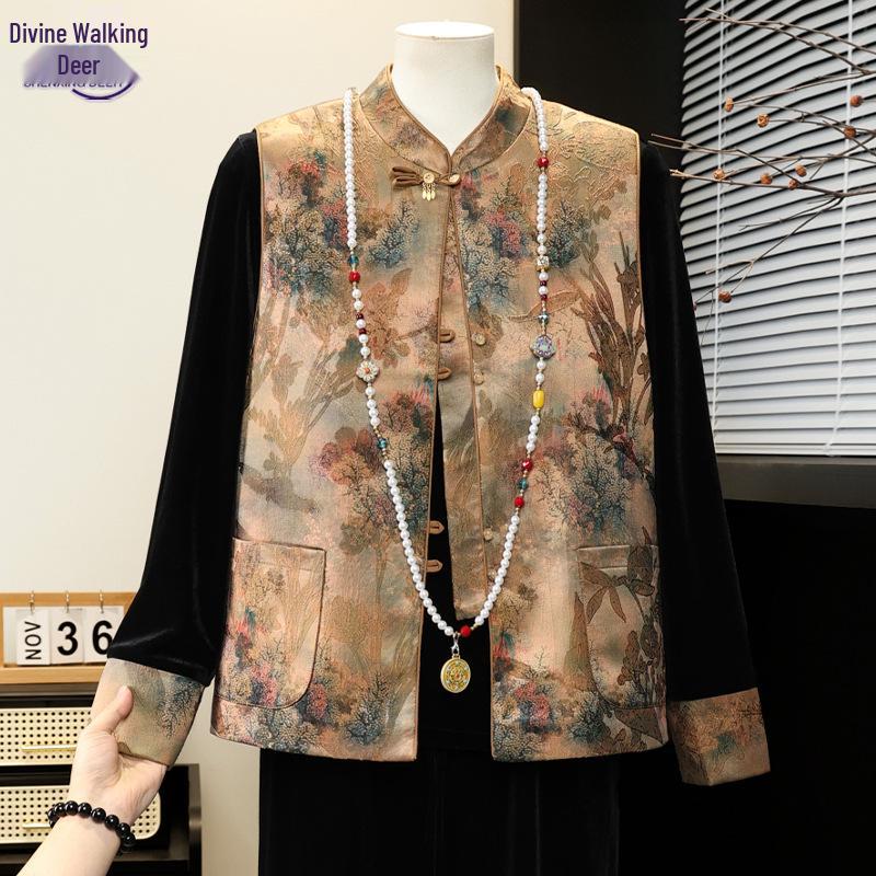 

2026 Chinese Style Spring Vest Suit: Stylish Mid-Aged & Elderly Women s Three-Piece with Wide-Leg Pants XL [80-100 jin]