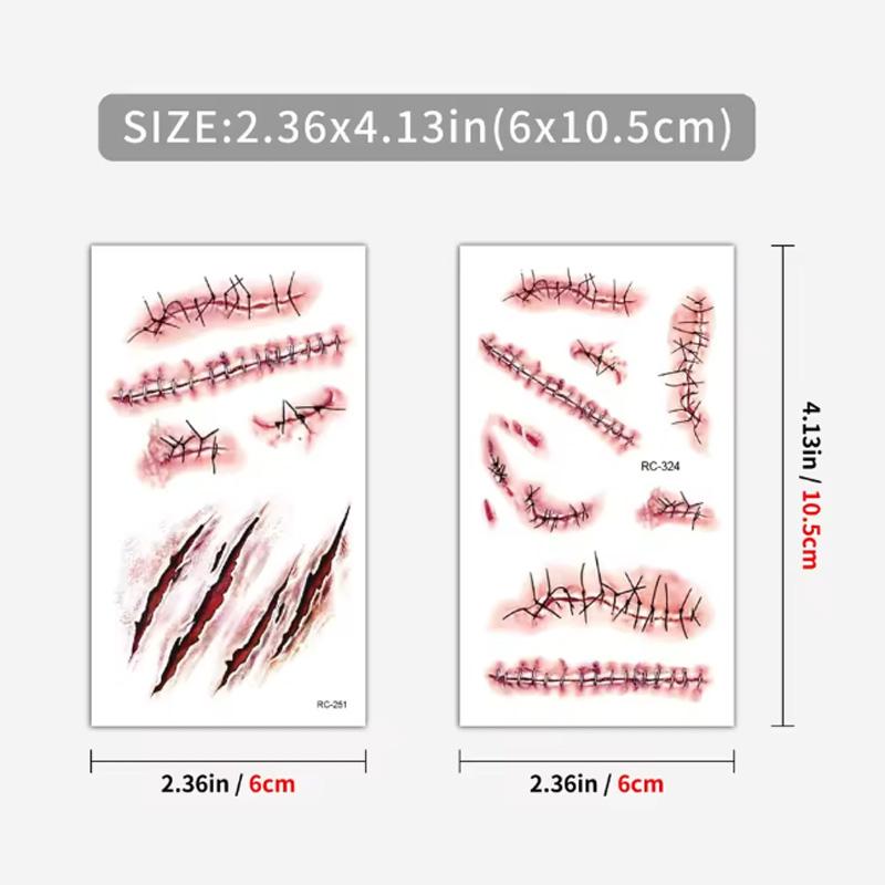 10 Sheets Halloween Horror Wound Temporary Tattoos Waterproof Realistic Blood Tattoo Scar Tattoo Stickers Suitable for Face and