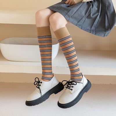 Damen Frühling und Herbst Persönlichkeit Gestreift Baumwolle Preppy Stil Niedlich Alles mit Langen Socken