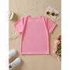 European sizes Summer Fashion Short-Sleeve T-Shirt for Girls Featuring a Cute Kitten with a Pink Bow And Heart Cartoon Print, a Versatile Casual Top