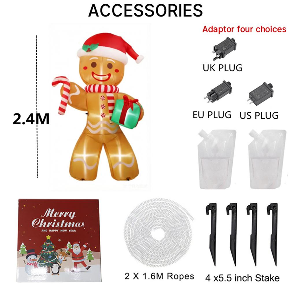 8FT/2.4M Christmas Inflatables Gingerbread Man with Gift Pack Outdoor Decorations Xmas Yard Decorations with LED Lights for Lawn