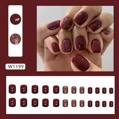 Short Color Wine Red Nail Plate,woman's Handmade Wearable Nail,1ml