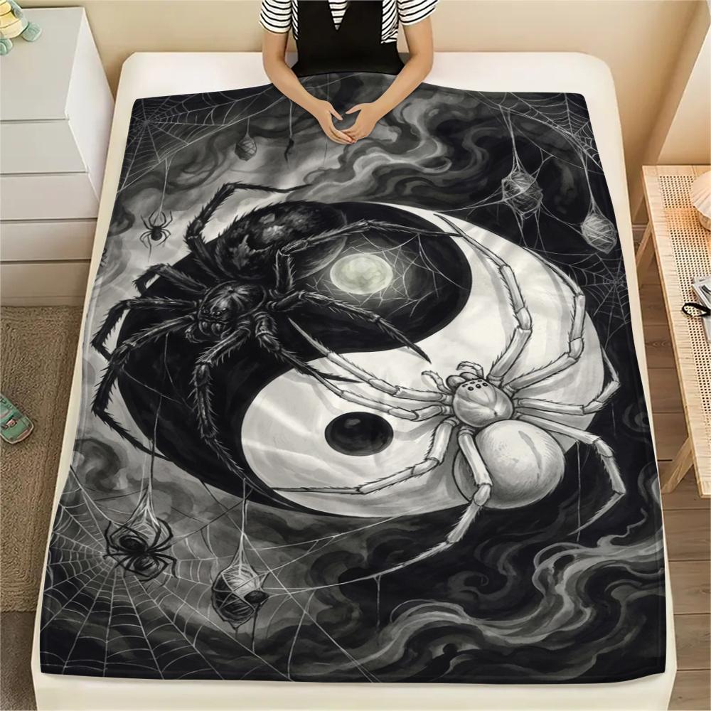 1Pc Dark Spider Print Flannel Blanket, High quality Comfortable for All Seasons, Home Decor, Warmth and Comfort, Perfect for Christmas Gifts W89