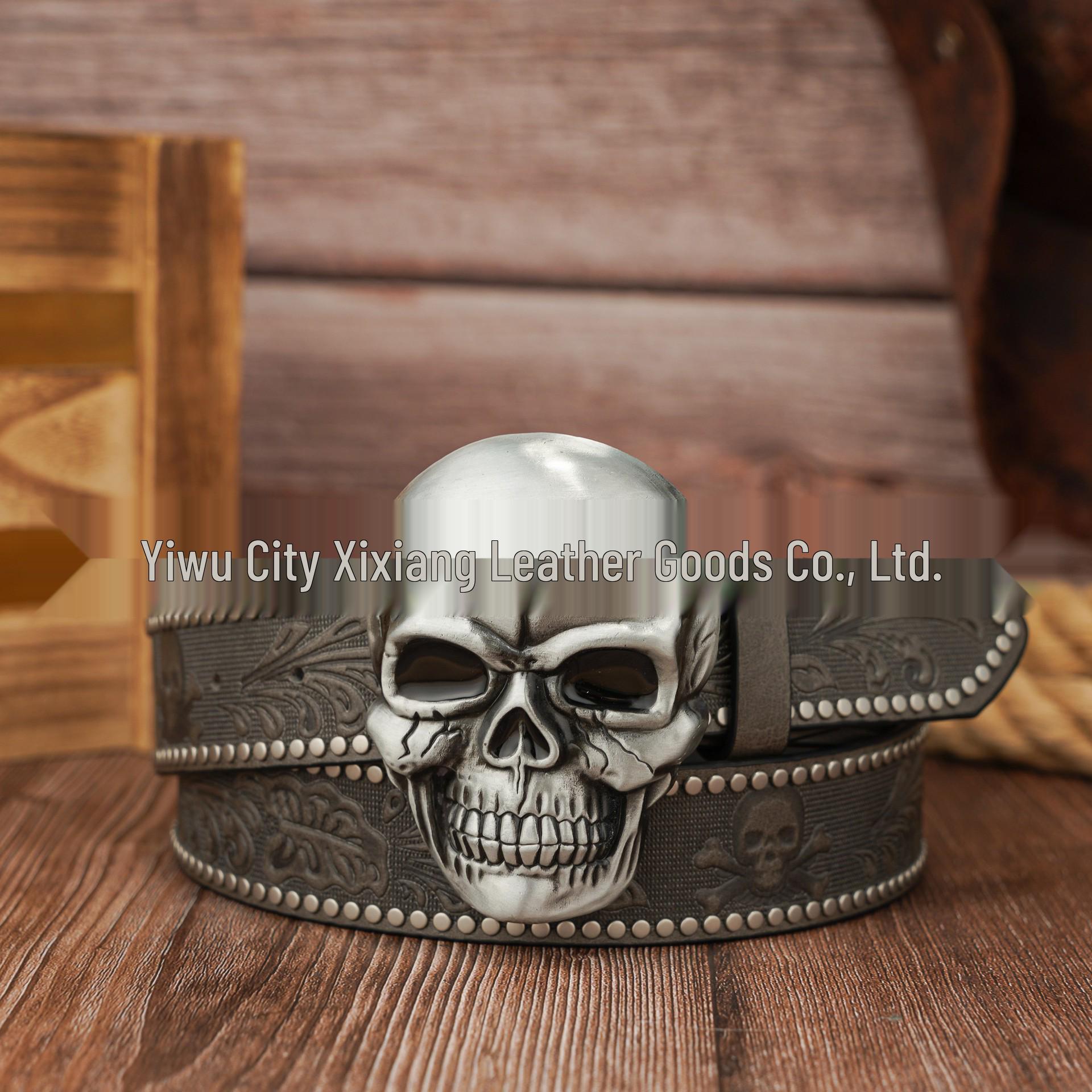 Men s Love Heart Skull Sunglasses & PU Embossed Leather Belt Set 120cm серый