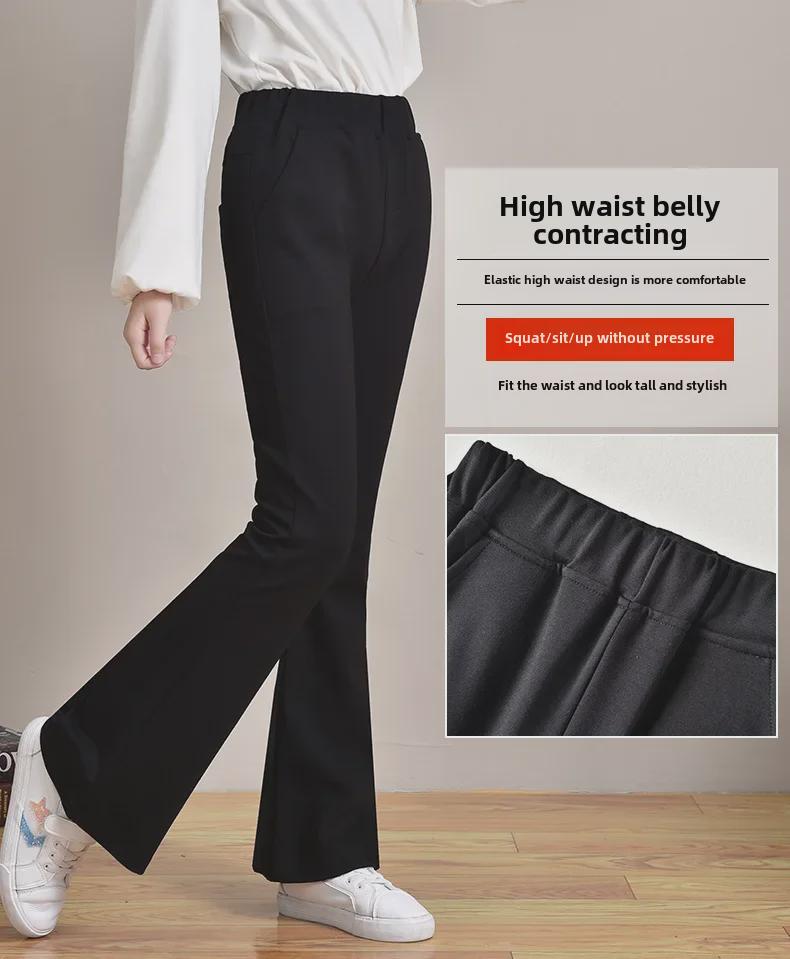 Girls' Black Bell-Bottom Pants - Trendy Spring/Autumn 2024 Fashion for Kids