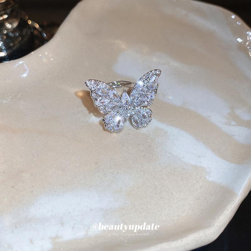 Banquet Luxury Zircon Butterfly Open Ring – Elegant High-End Women's Index Ring