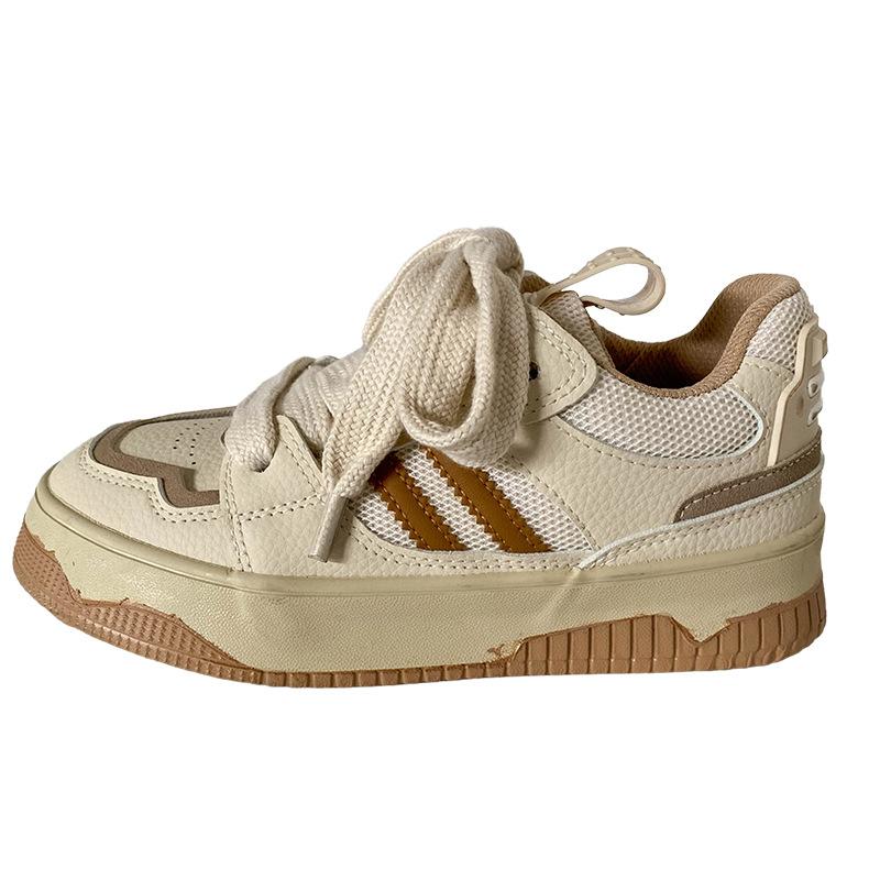 

HY-1280 толстая подошва туфли женские сетчатые дышащие 2024 новые круглые кожаные поверхности взрыв в стиле Гонконга белые туфли 35 бежевый