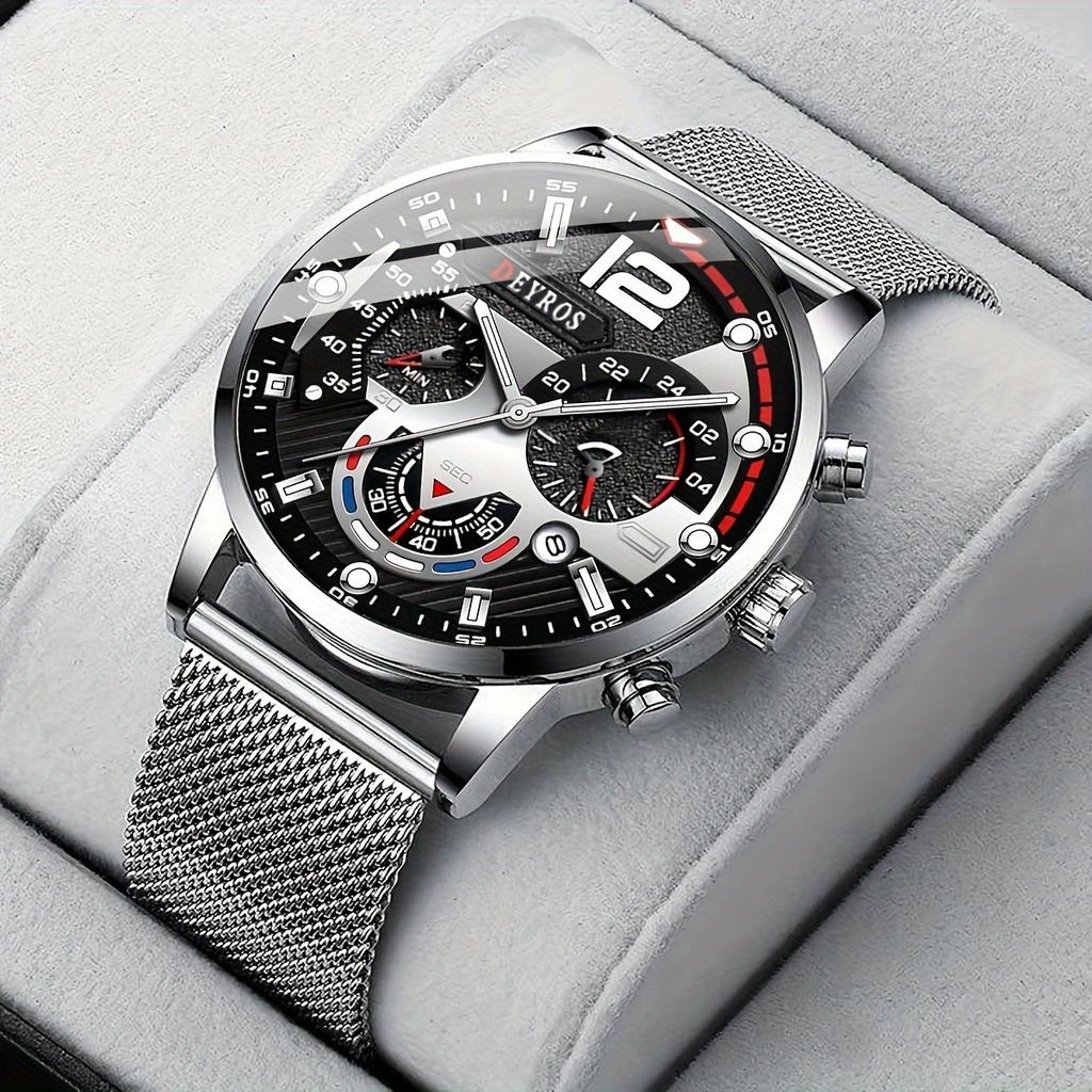 Business Men's Calendar Quartz Wristwatches Fashion Mens Mesh Strap Watch,ideal Choice for Gifts To Men
