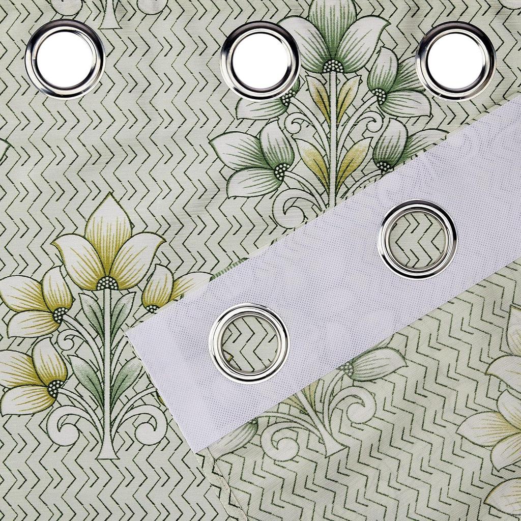 Pack of 2 Polyester Floral Damask Print Window Curtain Regular Print 135 GSM , Green