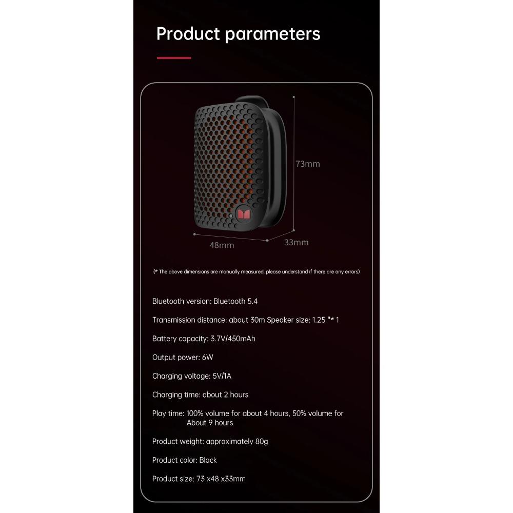 Monster M3 Magnetic Clip-On Mini BT V5.4 Portable Outdoor Sport Wearable Wireless Bluetooth Speakers With Bass Mic