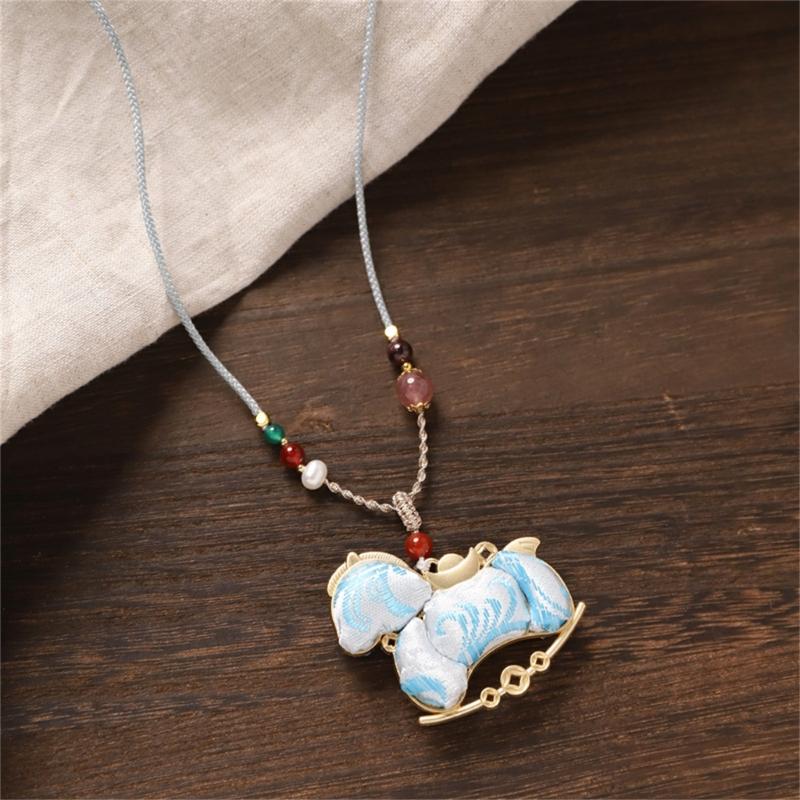 Women's Vintage Inspired Long Handmade Alloy Necklace Featuring Horse Charm Pendant for Sweater Fashion and Casual Wear