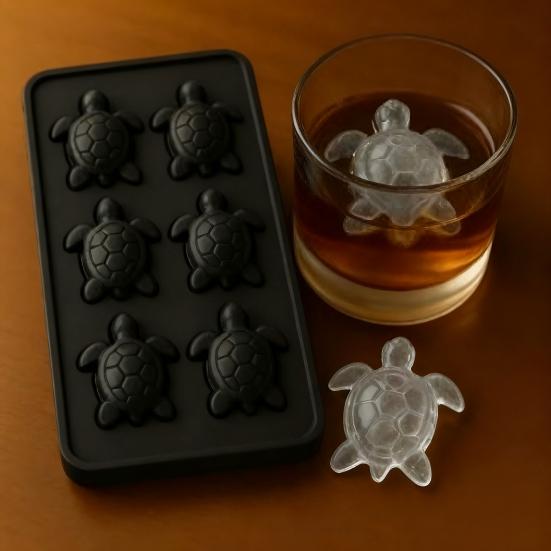 Food-Grade Silicone Ice Cube Mold 6 Grids Turtle Shape Easy Release Whiskey Ice Cube Tray Decorative Dessert Ice Mold